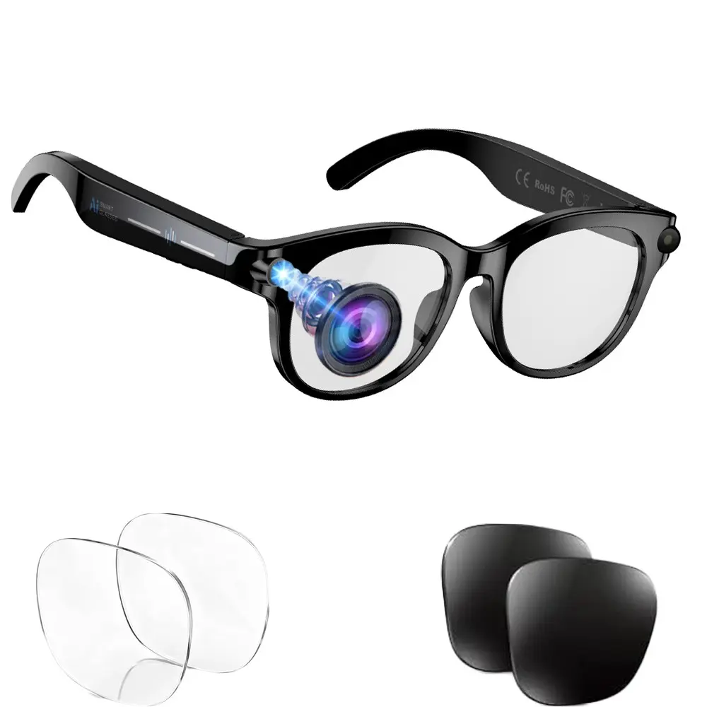 AI Smart Glasses, Multifunction Smart Glasses, with Camera Build-in, 2MP Anti-Shake, Hands-free Video Recording, 39G Lightweight, 290Mah Battery, 2Lenses, Support AI Translation, Voice Assistant, Bluetooth Calling, Music Control