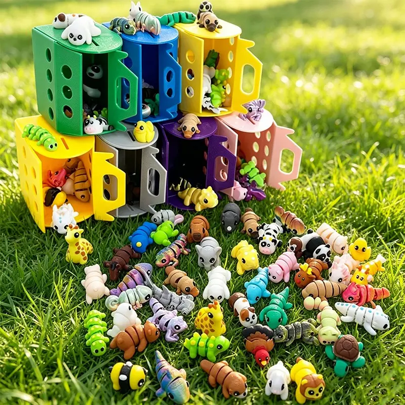 3D Printed Mini Animal Statue Set, Plastic Figurines, Random Storage Box + 20 Small Animals, Home Desktop Decor, Decorative Ornaments, Creative Gift for Friends and Family