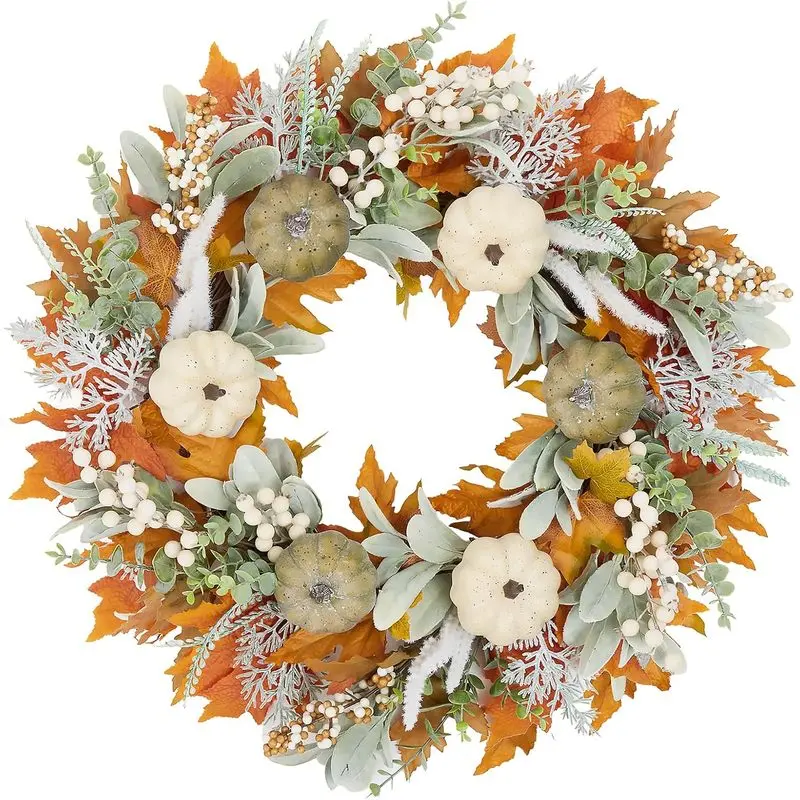 Fall Wreaths for Front Door, Farmhouse Thanksgiving Door Wreath Fall Decor| 22 Inch Fall Harvest Wreath for Front Door Outside, Autumn Pumpkin Wreaths for Indoor Outdoor Home Porch Fall Decor