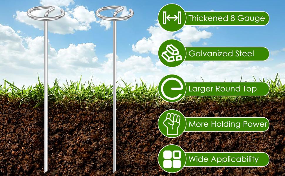240 Pcs Landscape 6 Inch, 8 Gauge Circle Top Landscape Pins, Galvanized Weed Barrier Stakes for Plant - Not Easy Bend, More Holding Than U-Stakes