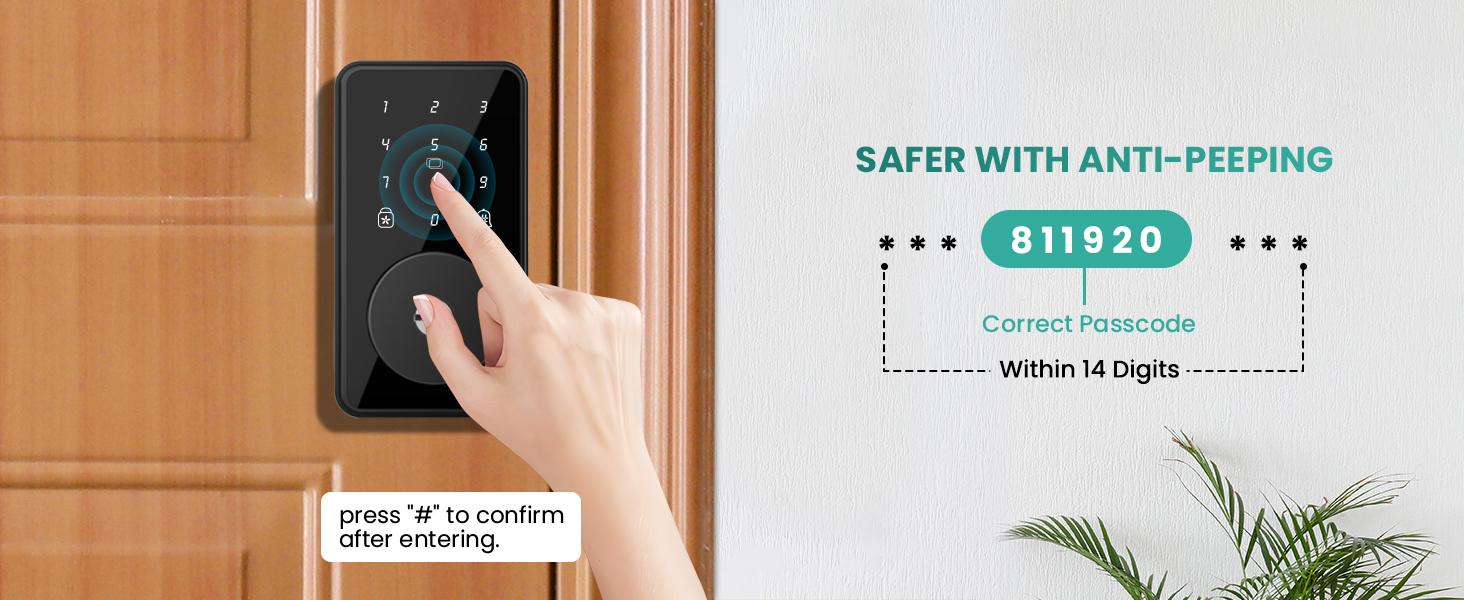 Lock, Door Lock for Front Door, 6 Code Door Lock with, Bluetooth Deadbolt, App
