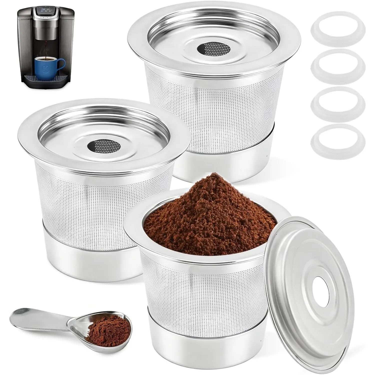 3 Pack 304 Stainless Steel Reusable K Cups for Ninja Coffee Maker PB051 CFP101 PB041 Reusable Coffee Filter Pods Coffee Accessories