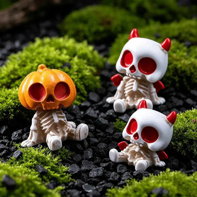 6pcs Halloween Horror Resin Desktop Miniatures, Mini Resin Micro Landscape, Car Plant Pot Decor, Tabletop Ornaments, DIY Craft Supplies