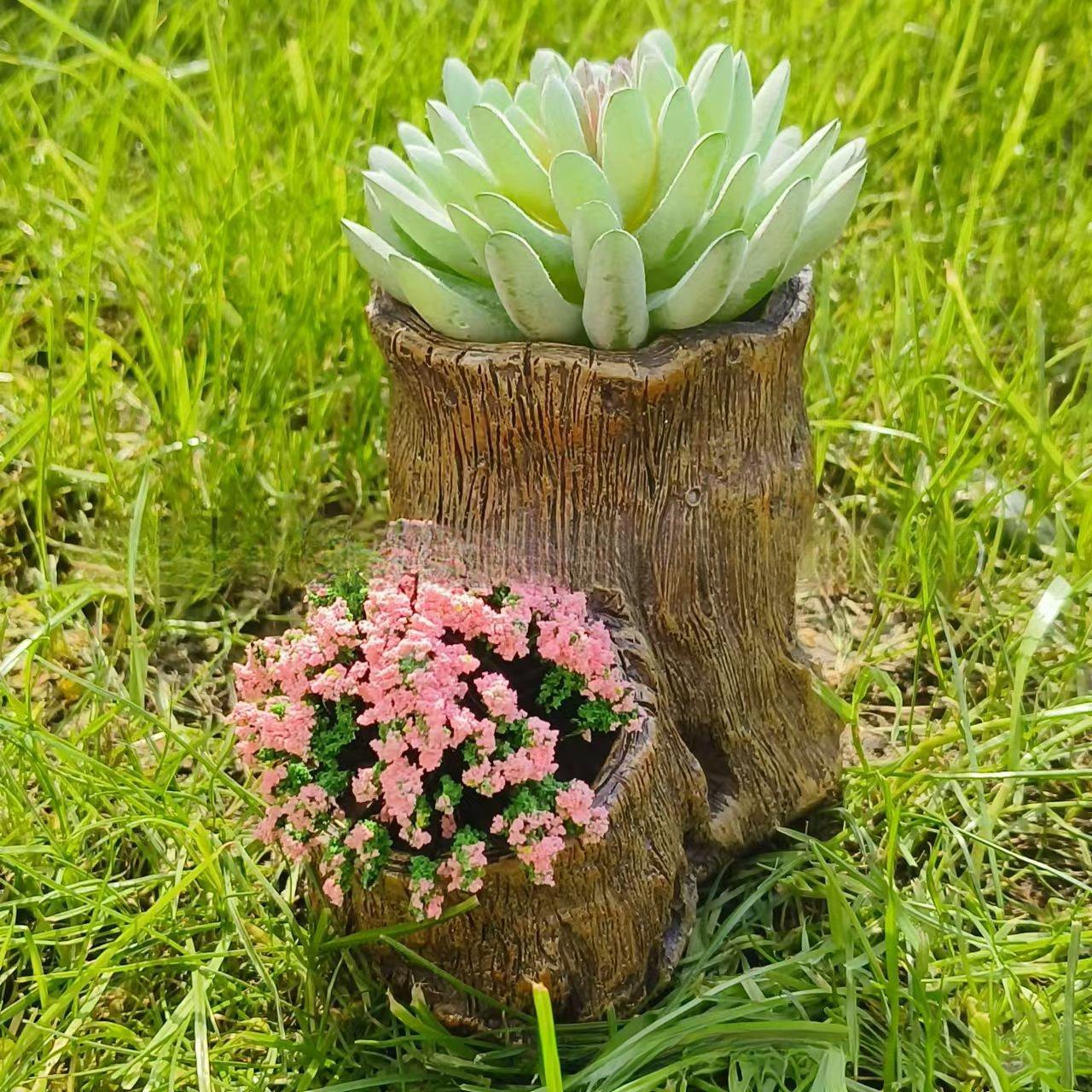 Resin succulent flowerpot garden decoration ornament, creative imitation tree stump succulent ecological gardening
