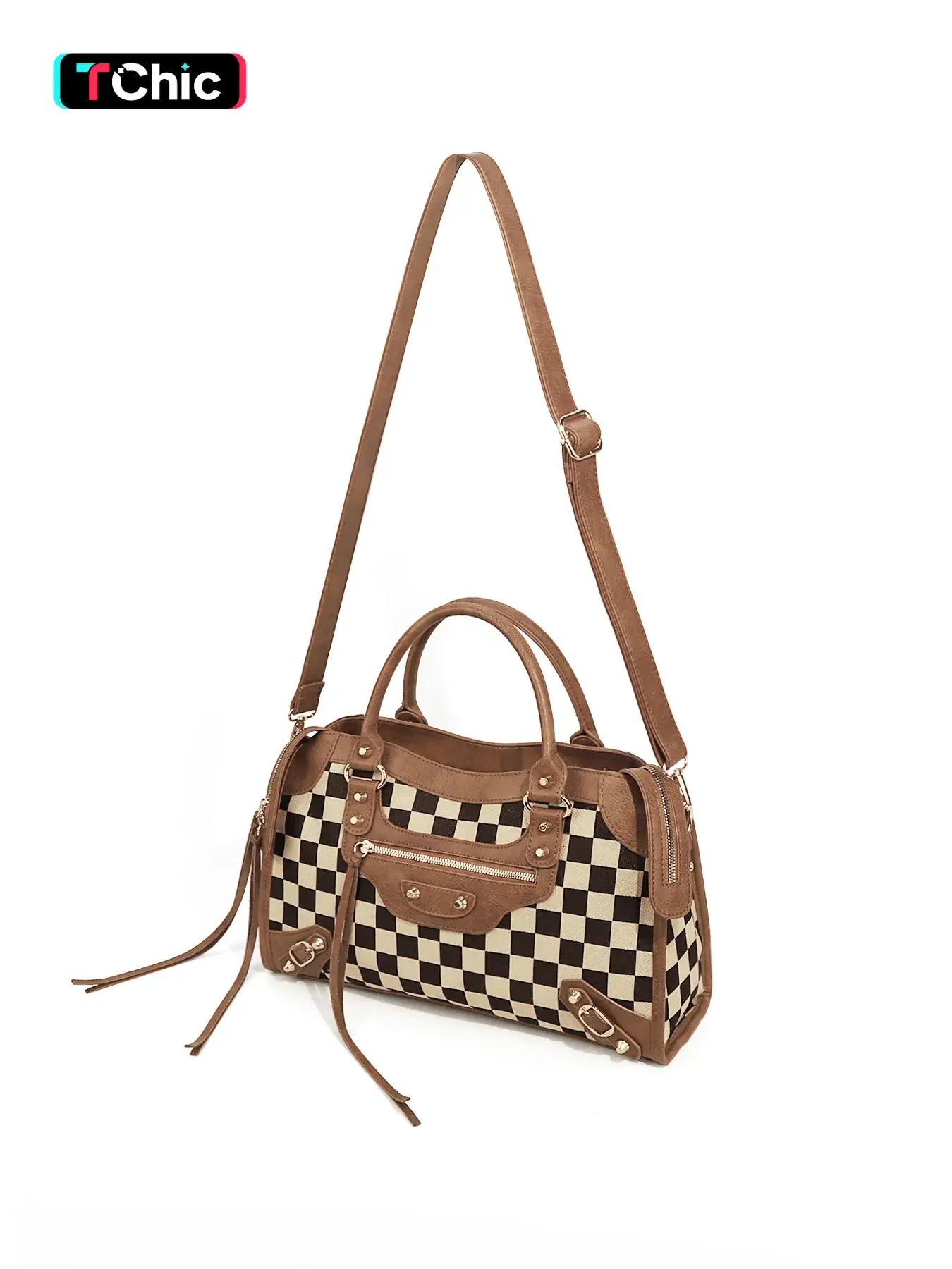Women's Checkered Plaid Crossbody Bags, Fashionable Casual Shoulder Bag, Zipper Tote Bag for Women, Top Handle Fringe Handbag With Adjustable Shoulder Strap, Vintage Purses and Handbags, Commuter Purse, City Bag for Daily Commuting, Shopping