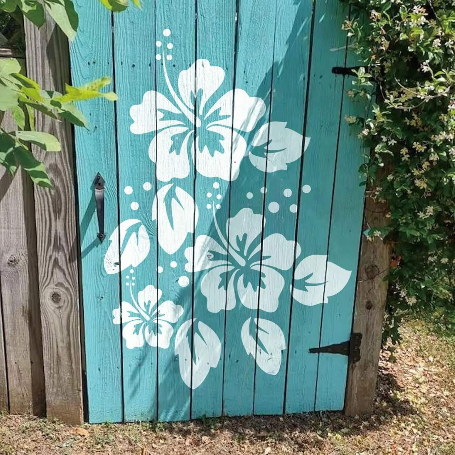 Large Hibiscus Spring Floral Flower Stencils for Painting on Wood Garden Fence Wall Furniture Fabrics DIY Decor (6 Hibiscus)
