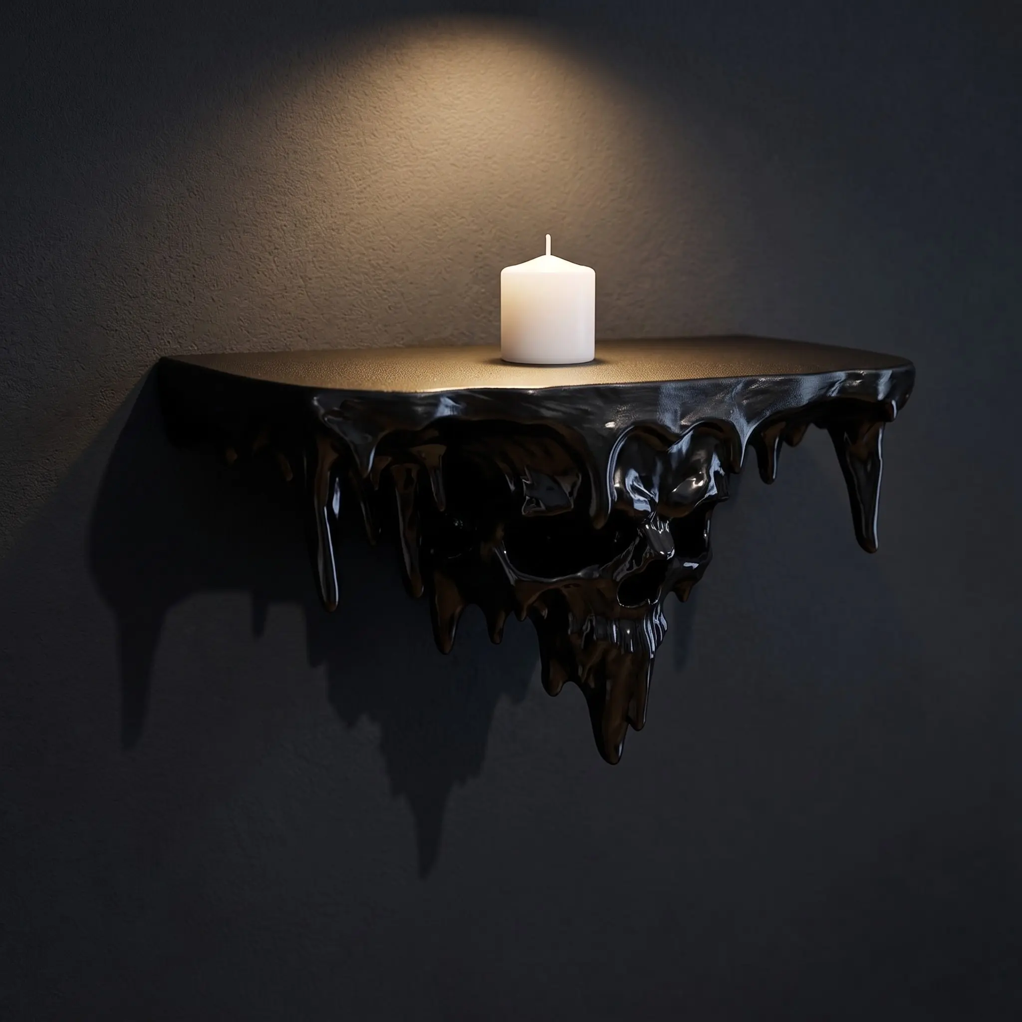 Melted Skull Floating Shelf, 3D Printed Wall Mount Display Rack, Sleek Finish, Gothic Decor for Living Room, Bedroom, Entryway