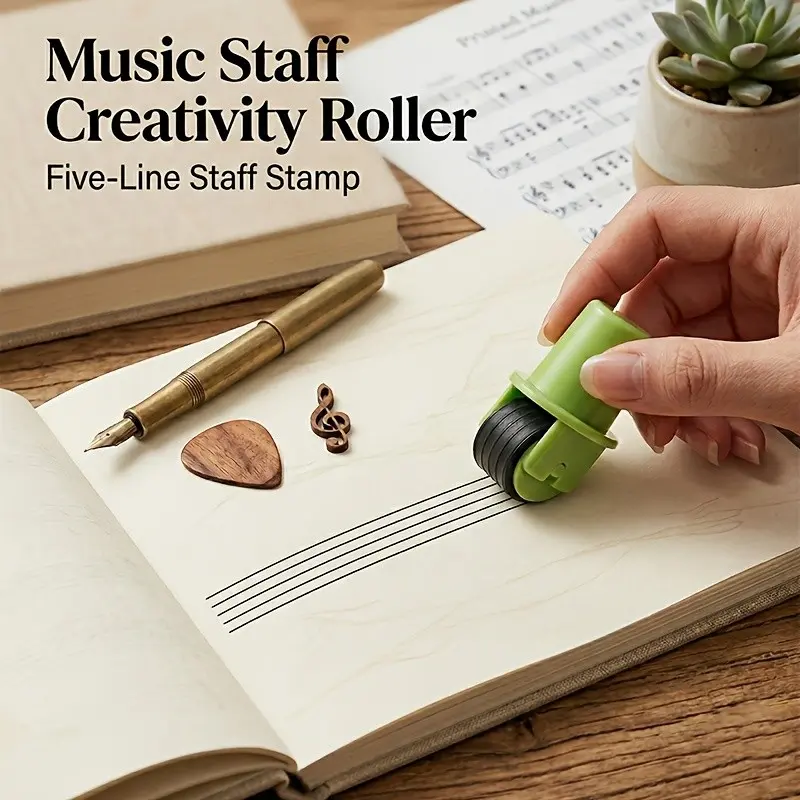 Self-Inking Music Staff Roller Stamp, 5-Line Musical Notation Drawing Tool, Instant Sheet Music Creator for Blank Paper, Journals, Musicians, Teachers & Students
