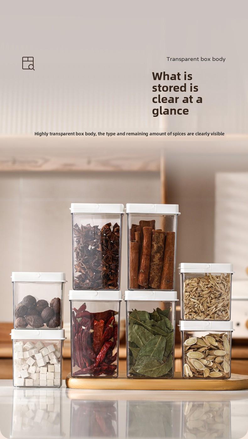 FaSoLa seasoning storage box for kitchen use, transparent with lid, sealed and moisture-proof spice and condiment dispenser box