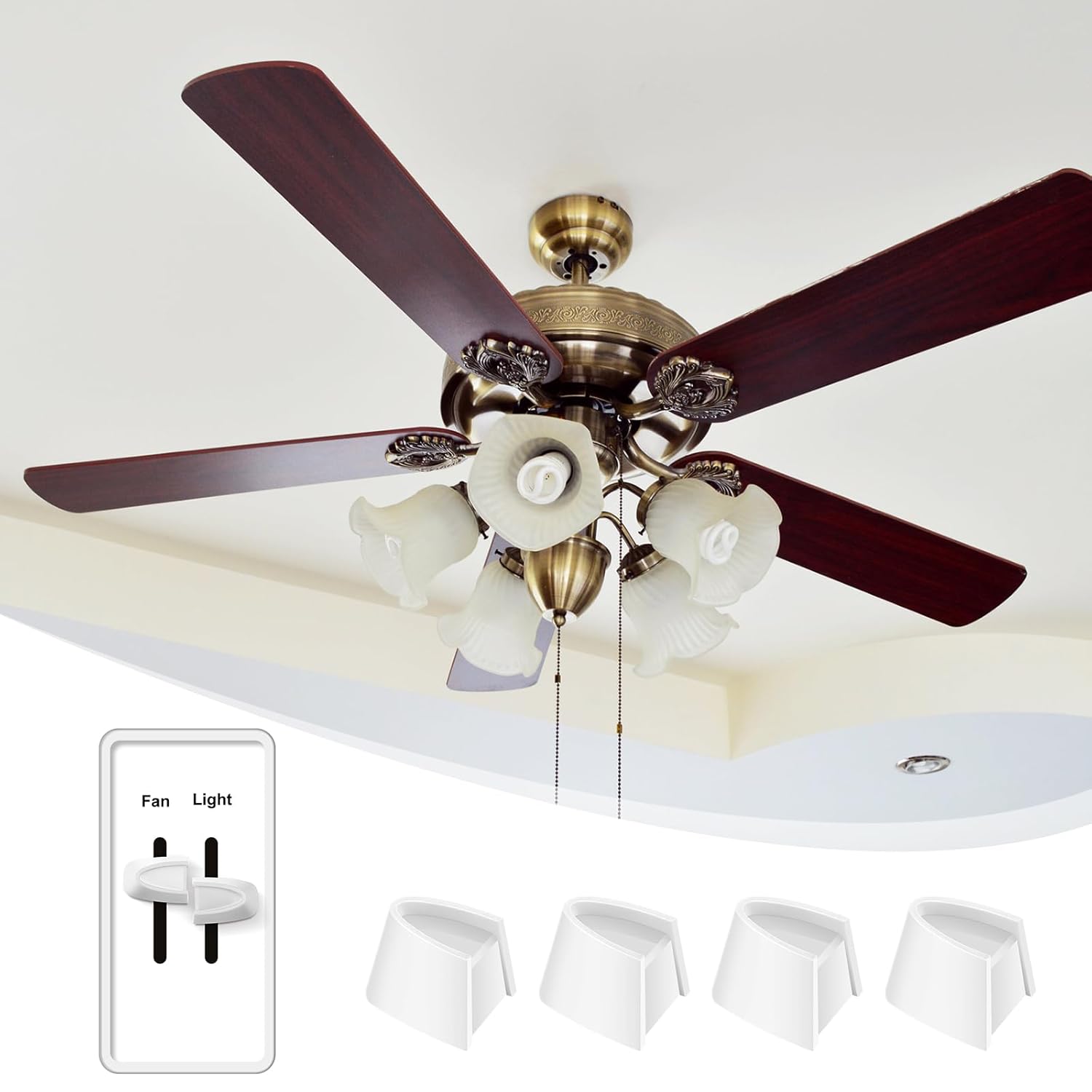 4 count Dimmer  Knob Dimmer Replacement Knob Compatible Replacement Set of Two Split for Compatible with Lutron Skylark Fan Speed & Light Control (White)