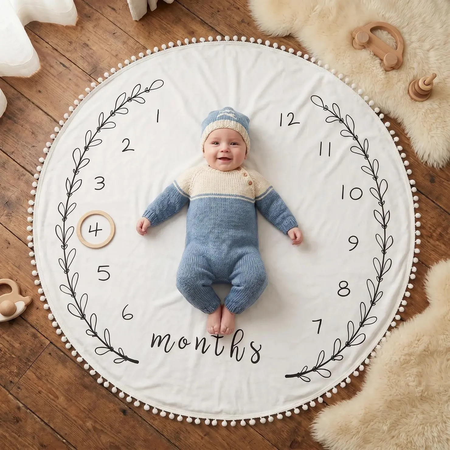 Baby Milestone Blanket Set, 1-12 Months, Velvet Material, Bohemian Style, Photography Background, Growth Gift for Newborns