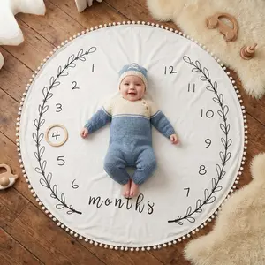 Baby Milestone Blanket Set, 1-12 Months, Velvet Material, Bohemian Style, Photography Background, Growth Gift for Newborns