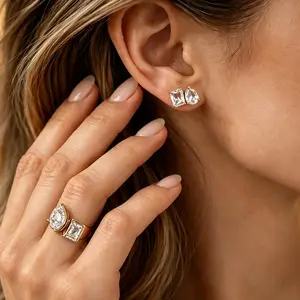 Y2K Viral Crystal Geometry Ring Main Character Energy Baddie Aesthetic Gold Statement Jewelry