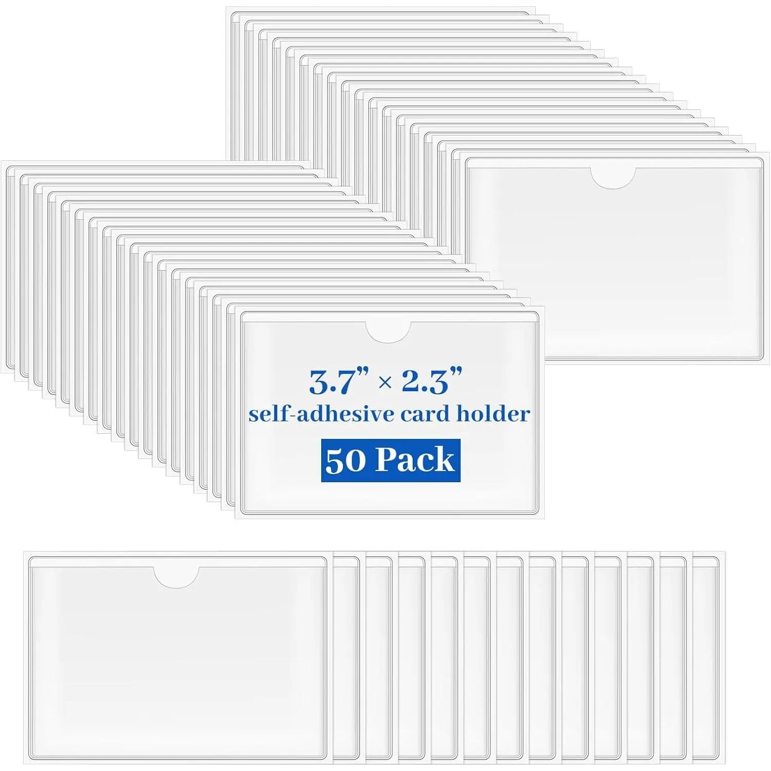 50 Pack Clear Self-Adhesive Business Card Pockets 3.7" x 2.3" Top Open Library Card Pockets - Ideal for Organizing and Protecting Cards, Photos, and Labels