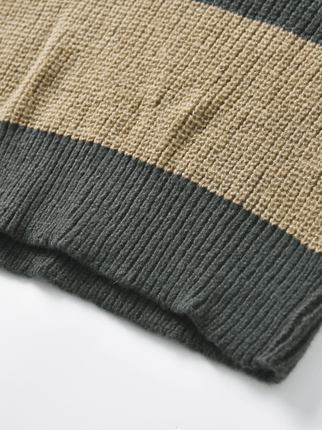 Men's Striped Print Round Neck Knitted Sweater, Casual Regular Fit Long Sleeve Jumper for Fall & Winter, Men's Knit Pullover for Daily Wear, Going Out Outfit