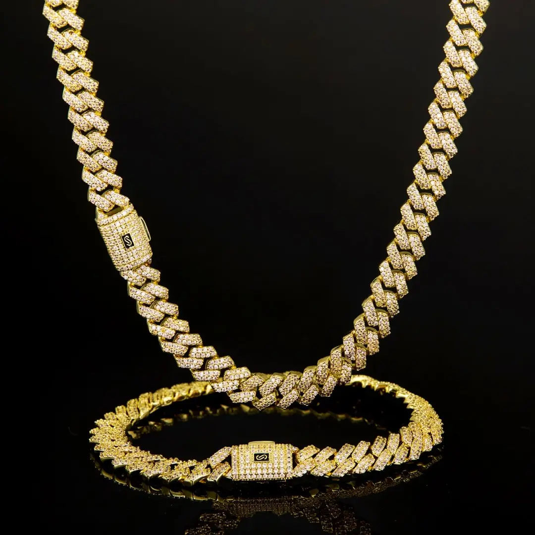 8mm 14K Gold Diamond-Cut Cuban Chain Men's Bracelet Full Diamond Bracelet Iced Out Miami Cuban Necklace Bling Diamond Hip Hop Jewelry for Men Womenchains for menGold-Plated Cuban Link Necklace