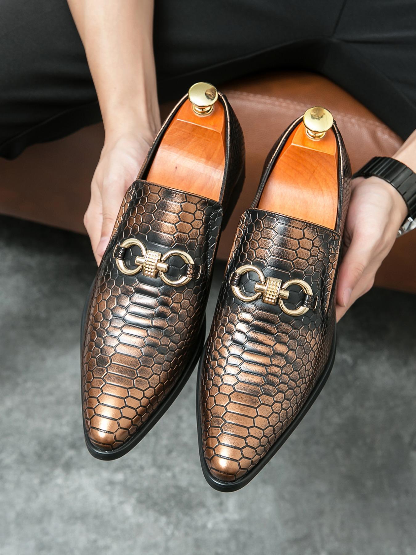Men's Fashionable Snake Skin Embossed PU Leather Pointed Dress Shoes, Casual Comfortable Loafers for Daily Wear, Business Style Shoes for Party, Daily Clothing Decor