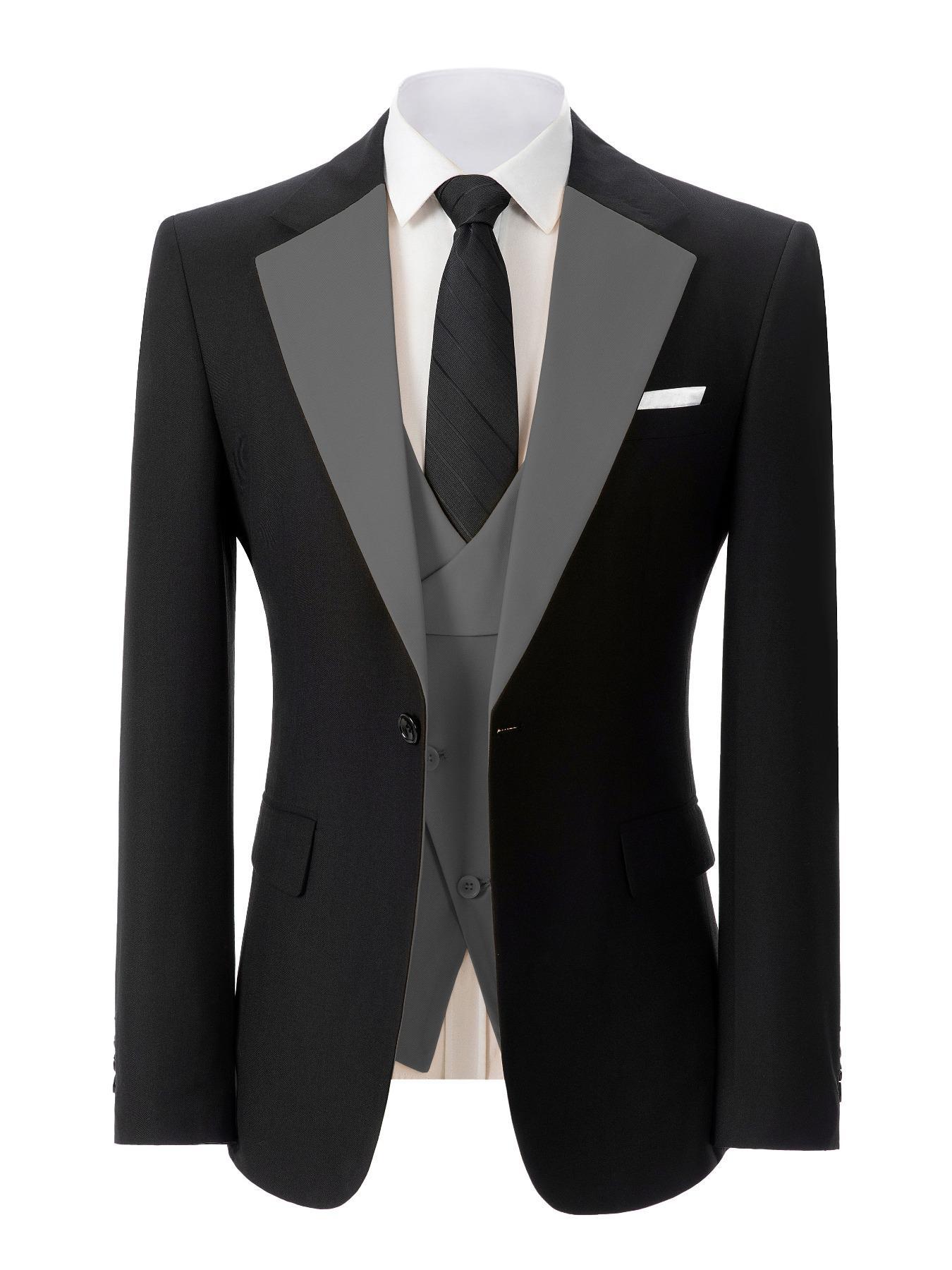 Men's Solid Lapel Blazer & Vest & Pants Three-piece Set, Slim Fit Business Formal Suit Set for Wedding Party, Men's Clothing for Spring & Fall