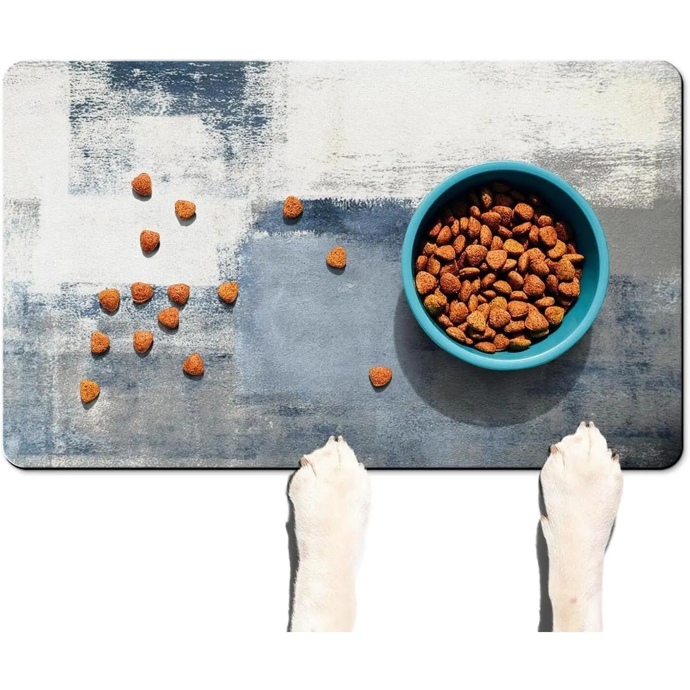 Dog Food Mats for Floors Absorbent, Cat Food Mat - Pet Cat Feeding Mat Quick Dry, Dog Bowl Mats for Water, Pet Supplies Feeding Placemat 16" x 24" Tie-Dye Light Gray