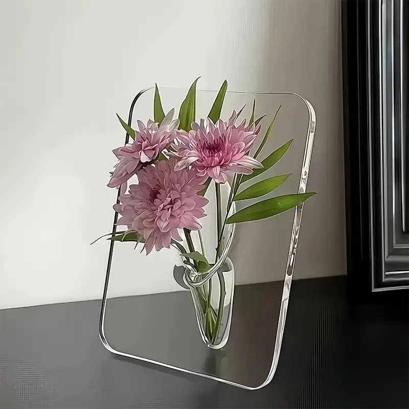 Modern Clear Acrylic Rectangular Floral Flower Vase, Decorative Flower Vase, Minimalist Desktop Decor, Multipurpose Flower Holder, Colors