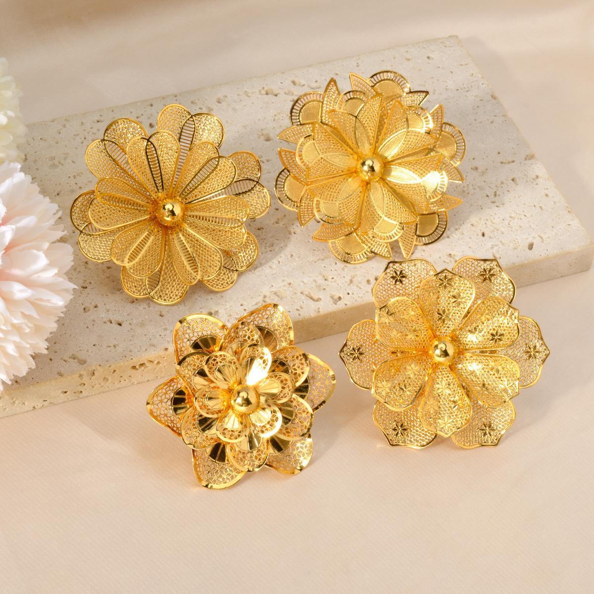 ZEADear Luxury Gold Plated Bangle Ring Sets Dubai Ethiopia France Indian Flower Rings Bracelet For Women Wedding Jewelry Gift