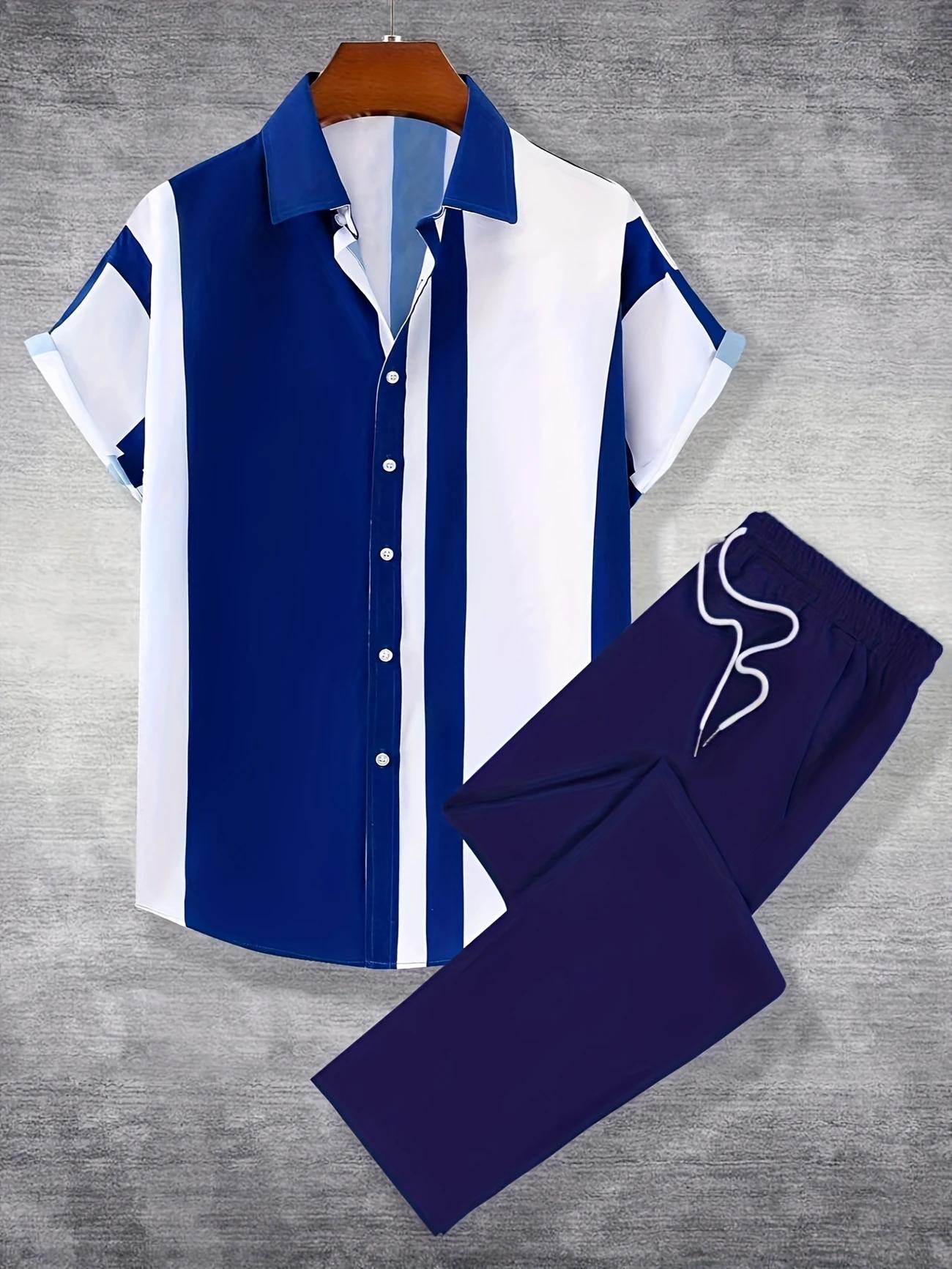 Fashionable and comfortable men's beach vacation printed short sleeved pants set; festival gift