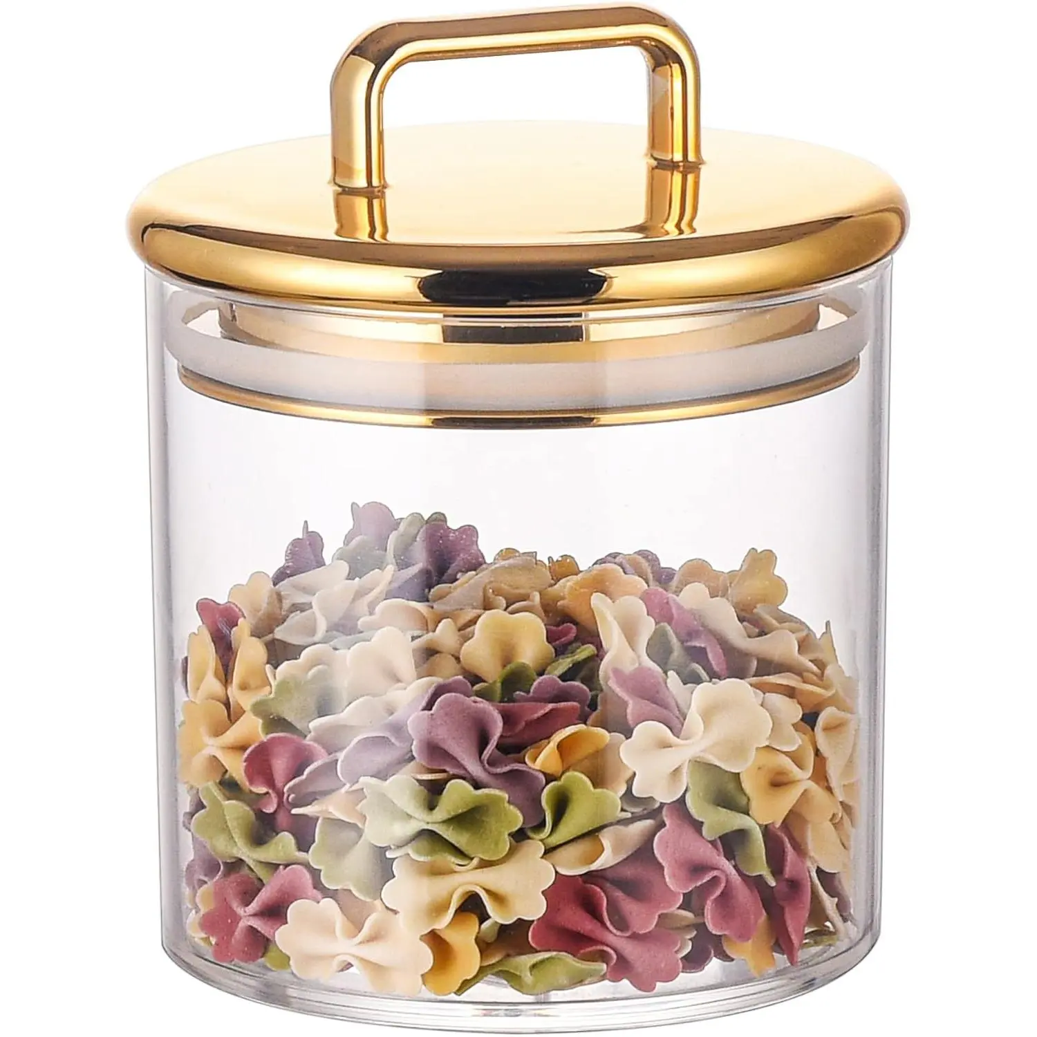 16 oz Small Acrylic Storage Apothecary Jar with Gold Airtight Lid | Bathroom Vanity Organizer Containers | Ideal Decorative Canisters for Shells, Bath Salt, Cotton Swabs, Cotton Ball, Flossers