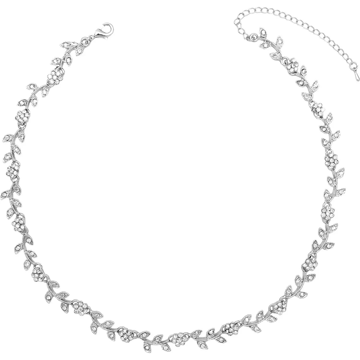 Austrian  Rhinestone Choker Necklace Elegant Flower Leaf Chain Necklace  for Party Prom Costume Accessories for Women