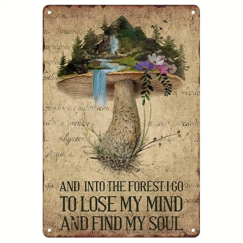 1count Metal Sign 8X12 Inch, Cute Mushroom Colorful Vintage Tin Sign Wall Art Decor For Home, Living Room, Kitchen, Garden, Bedroom, Office, Hotel, Cafe And Pub Decoration Eid Al-Adha Mubarak