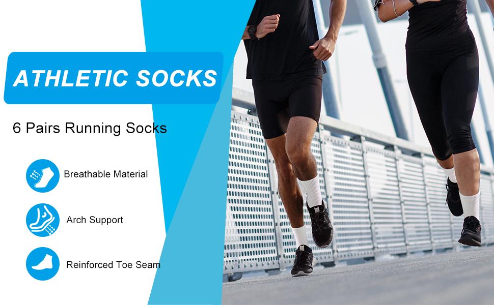 6 Pairs Crew Socks for Women & Men, Cushioned Cotton Athletic Socks, Soft Breathable Long Socks for Running, Hiking & Daily Wear outdoor summer