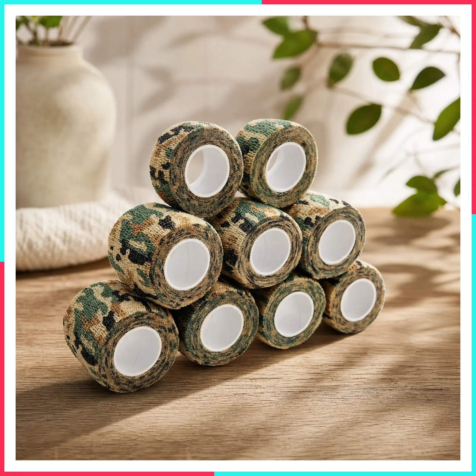 9 Rolls Self Adhesive Wrap Athletic Tape, Breathable Elastic Cohesive Bandage for Sports Injury & Pet, 2" x 5 Yards & 1" x 5 Yards, German Woodland Camo