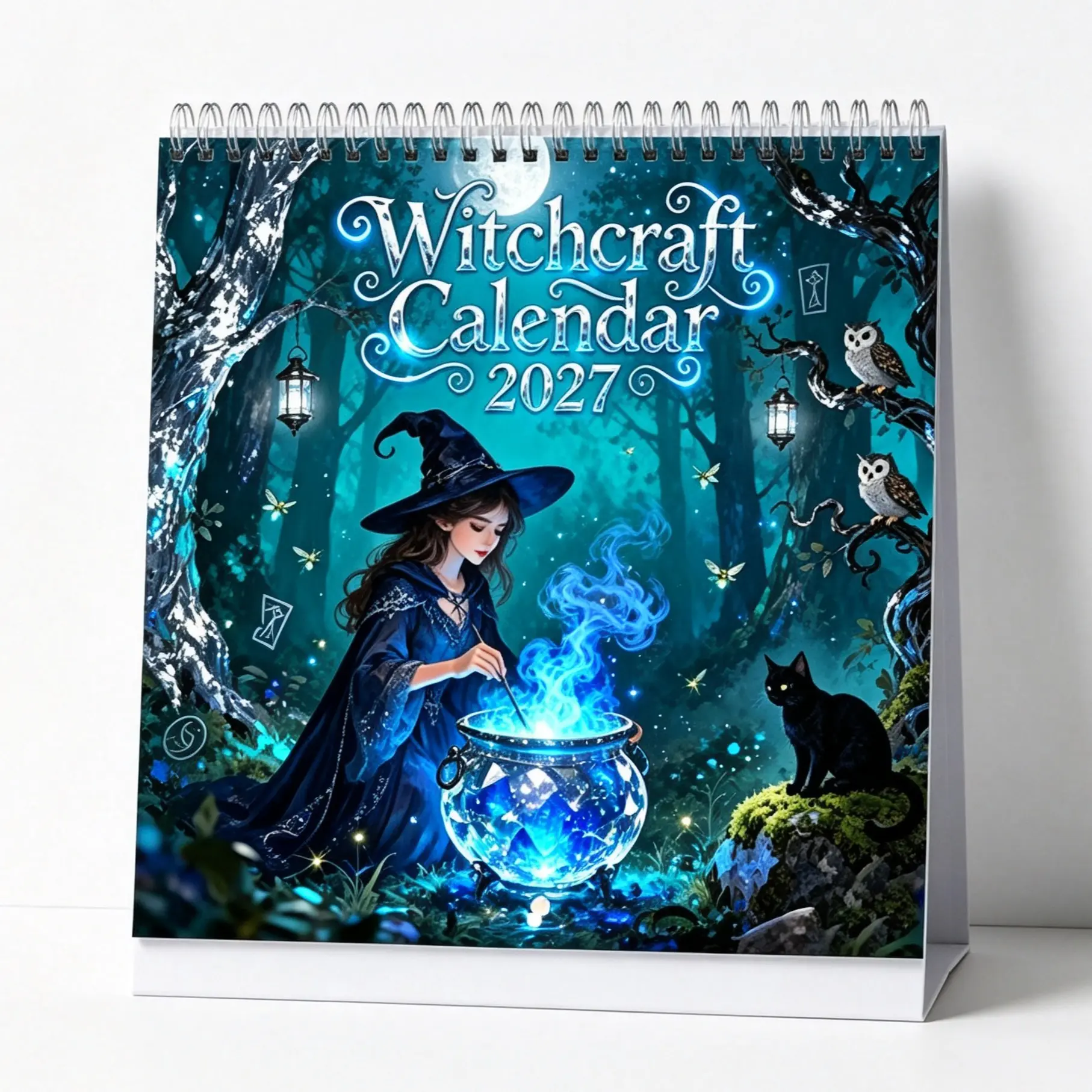 2027 Forest Witch Wall Calendar, Gothic Magic Cat Owl Square Hanging Calendar, Dark Forest Wizard Illustration Monthly Planner, Home Decor Gift