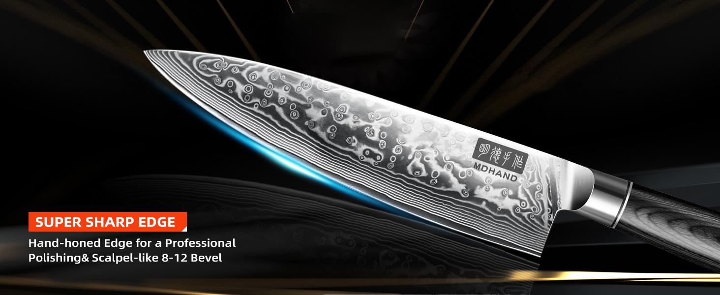 MDHAND Chef Knife 8 Inch, Ultra Sharp Damascus Kitchen Knife, Professional VG10 Super Steel Japanese Knife with Balanced Pakkawood Handle, Cooking Knives for Home Kitchen Gift Idea, Elegant Box