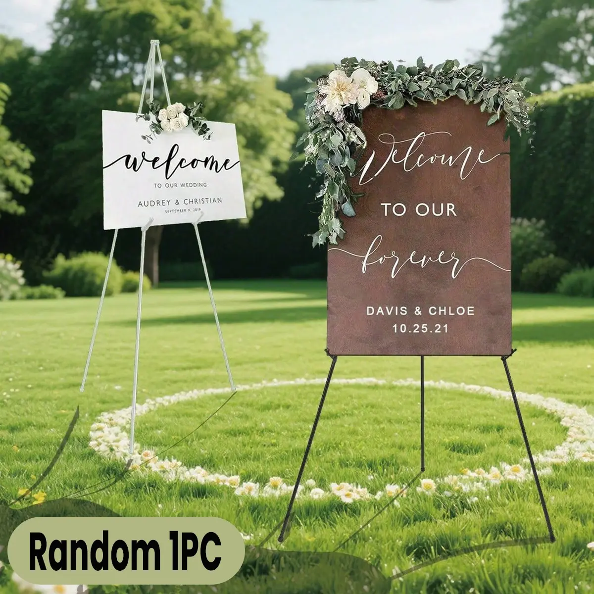 63-Inch Wedding Sign Poster Display Stand, Foldable Design Portable Floor Art Frame, Metal Tripod, Holds 5 Lbs, Includes Storage Bag