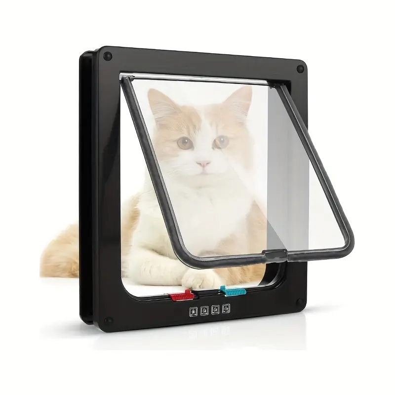 Magnetic 4-way Locking Kitty Cat Flap Door, Indoor Pet Entryway for Cats and Small Dogs, Durable ABS Frame, Easy Access with Clear View Window