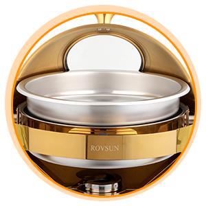 ROVSUN 6 QT Round Chafing Dish Buffet Set, Roll Top NSF Stainless Steel Buffet Warmer Chafers and Buffet Warmers Sets with Thick Frame for Catering Events Parties Weddings Dinners,Gold SpringStatements