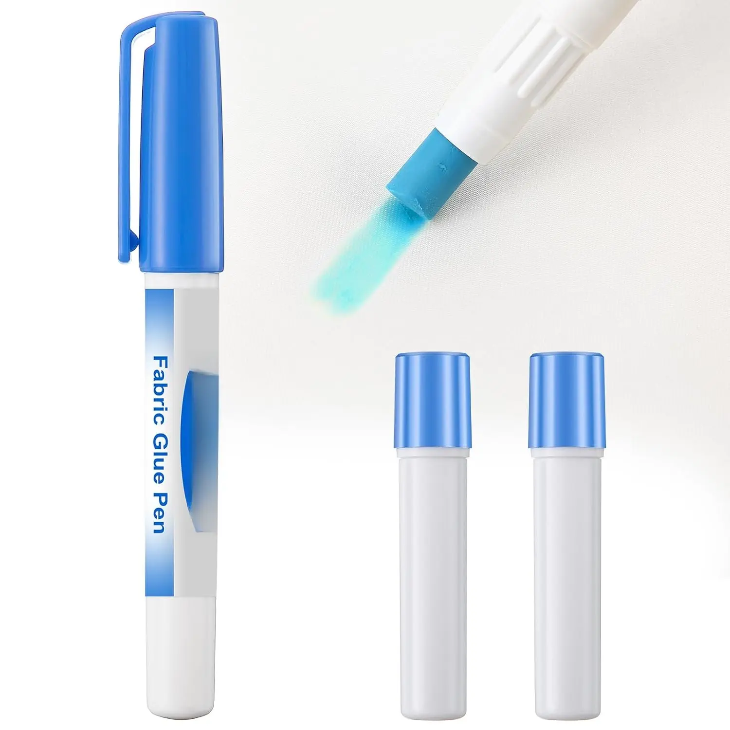 1 Fabric Glue Pen with 2 Refill, Washable, Temporary | Fabric Sewing Adhesive, Blue Glue Stick for English Paper, Quilting, Piecing Patchwork Sewing