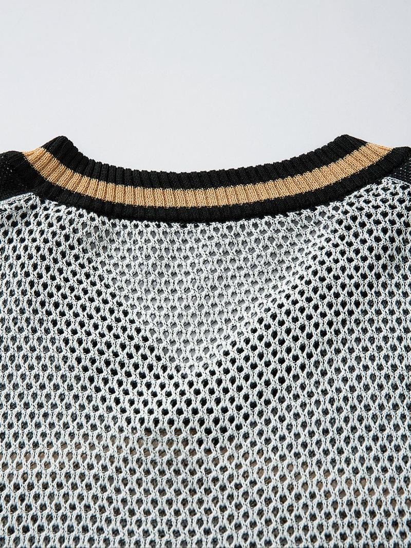 Unisex Men's Colorblock Letter & Number Print V Neck Sweater, Loose Casual Breathable Long Sleeve Jumper for Spring & Fall, Fashion Men's Knitwear for Daily Wear, Longsleeves Menswear, Casual Pullover Top