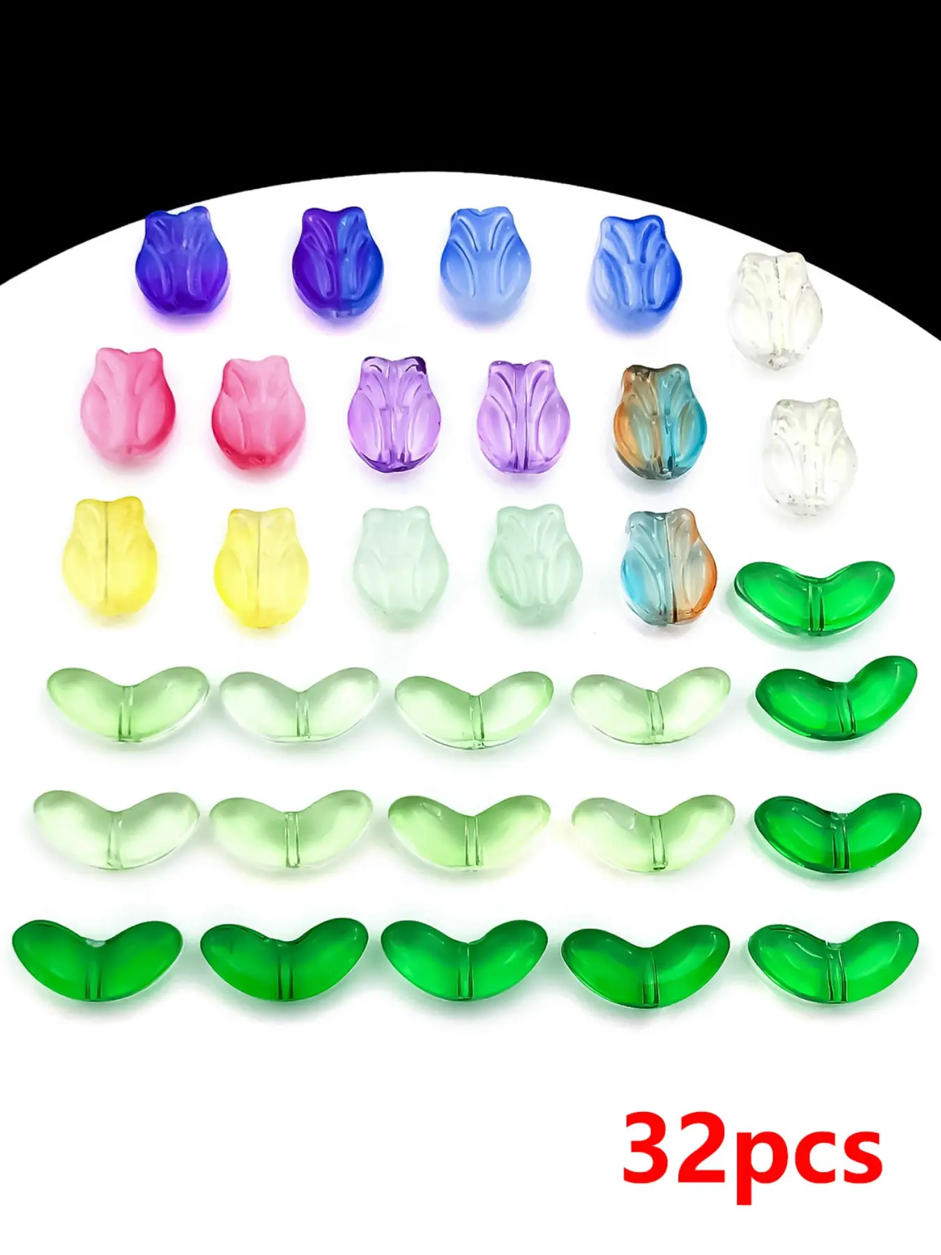 32pcs Glass Leaf Tulip Pendants Transparent Straight Through Flower Charms For DIY Jewelry Making Earring Bracelet Keychain Accessories