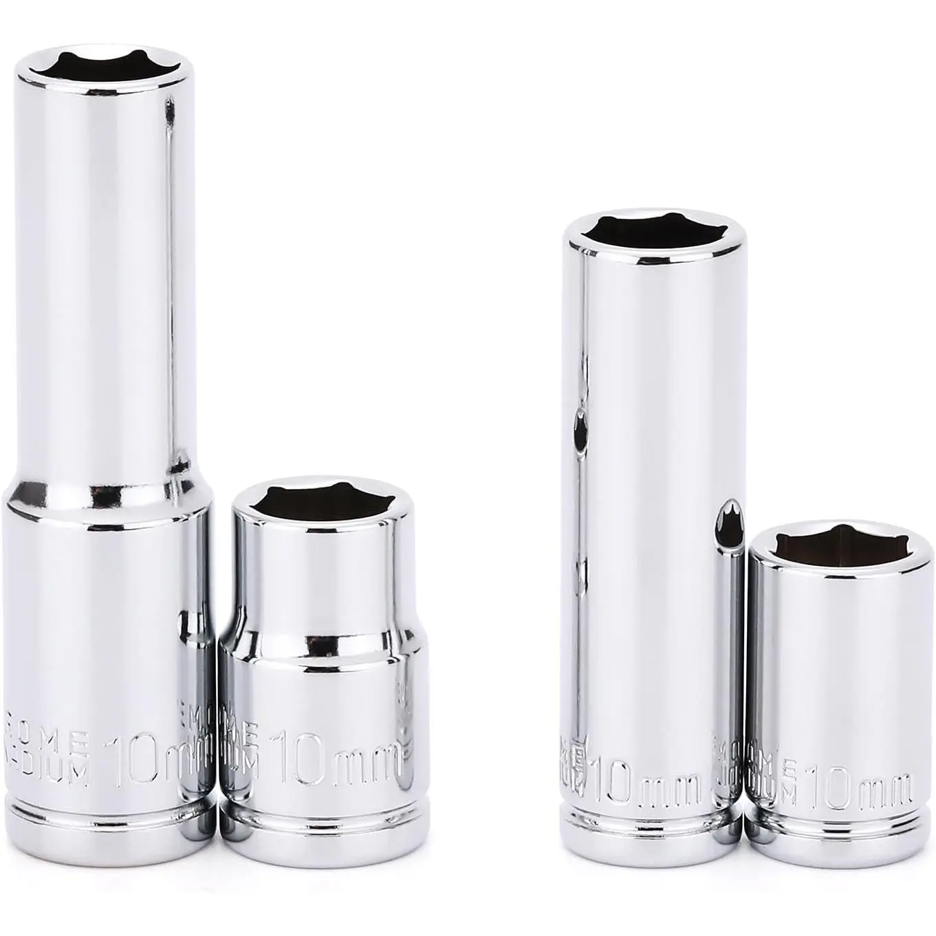 4 count 1/4"& 3/8" Drive 10mm Deep&Shallow Socket Set, 6 Point, Cr-V Steel, Mirror Finish