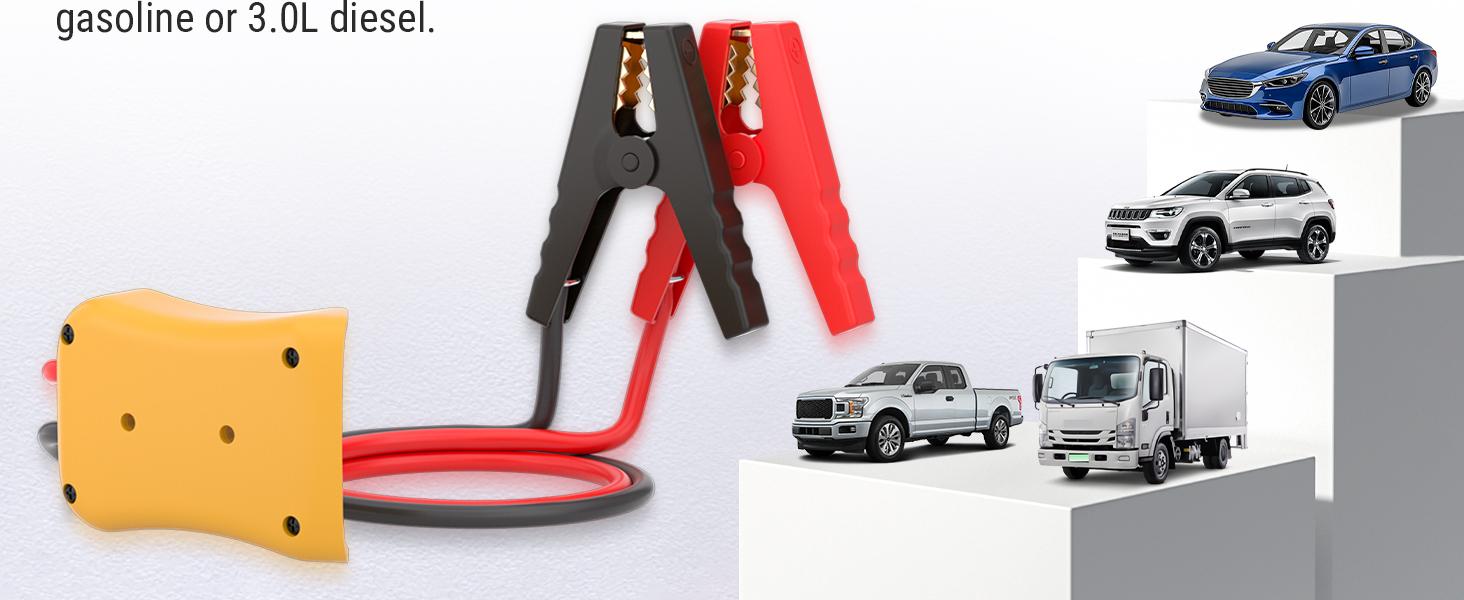 8AWG 2FT Silicone Jumper Cables for Car, Heavy-Duty Jump Starter Adapter Compatible with DE.Walt 20V Batteries, Alligator Clips for Jump Starting Vehicle or Tool Batteries