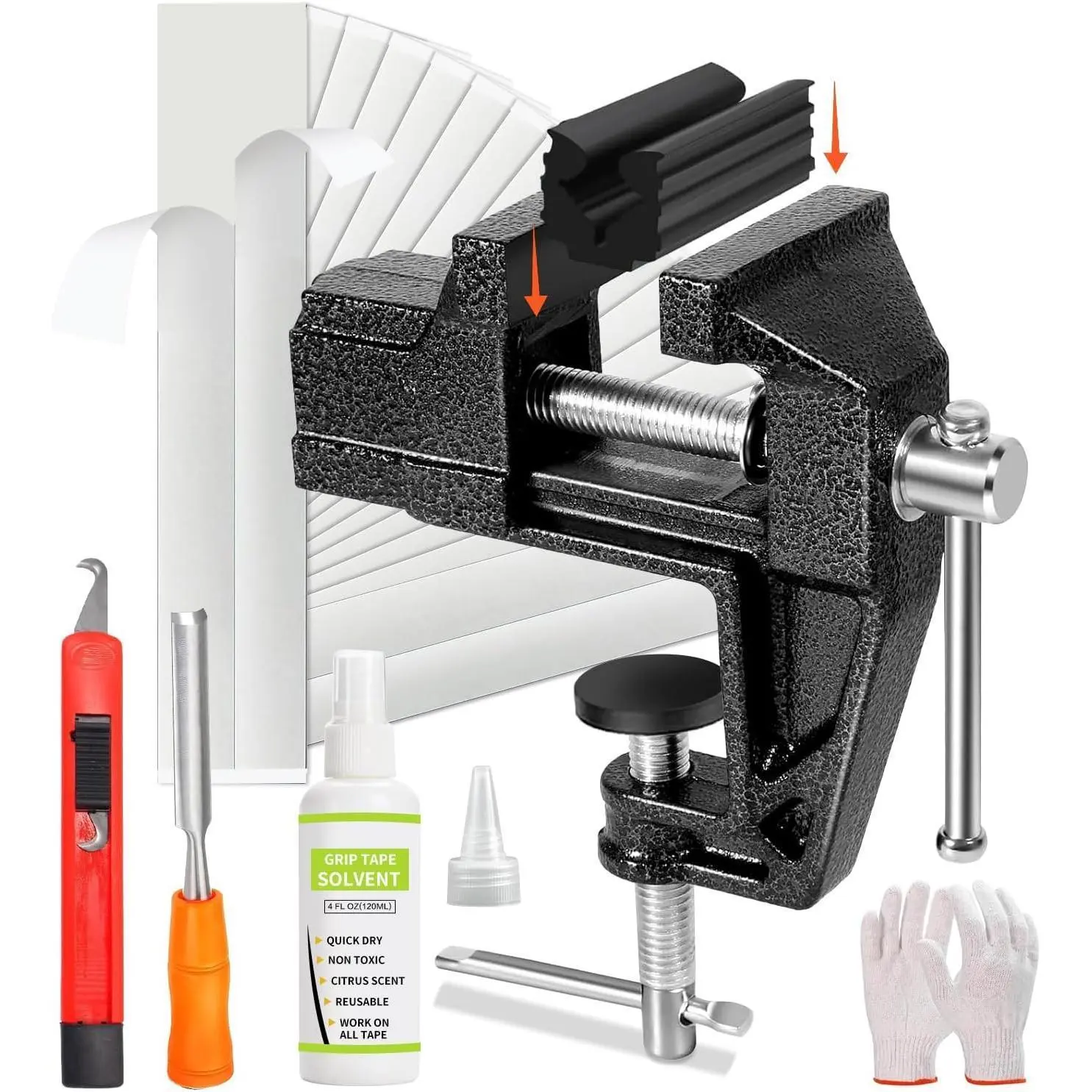 Golf Grip Kit for Regripping Golf Clubs - Include Portable Table Vise Rubber Clamp, 15 Tapes Strips, Golf Grip Removal Tool with Solvent