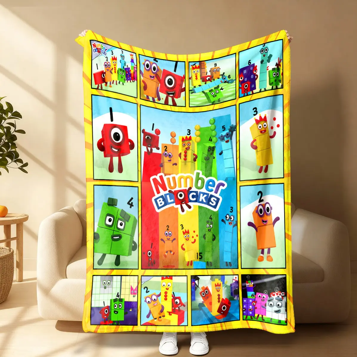 Colorful Cartoon Number Blocks Flannel Throw Blanket - Soft, Cozy, and Playful Design with Numbered Characters, Perfect for Home Decor and Casual Use, Allseason Comfort | Vibrant Throw, Graphic Throw Blanket, Soft Throws Blanket