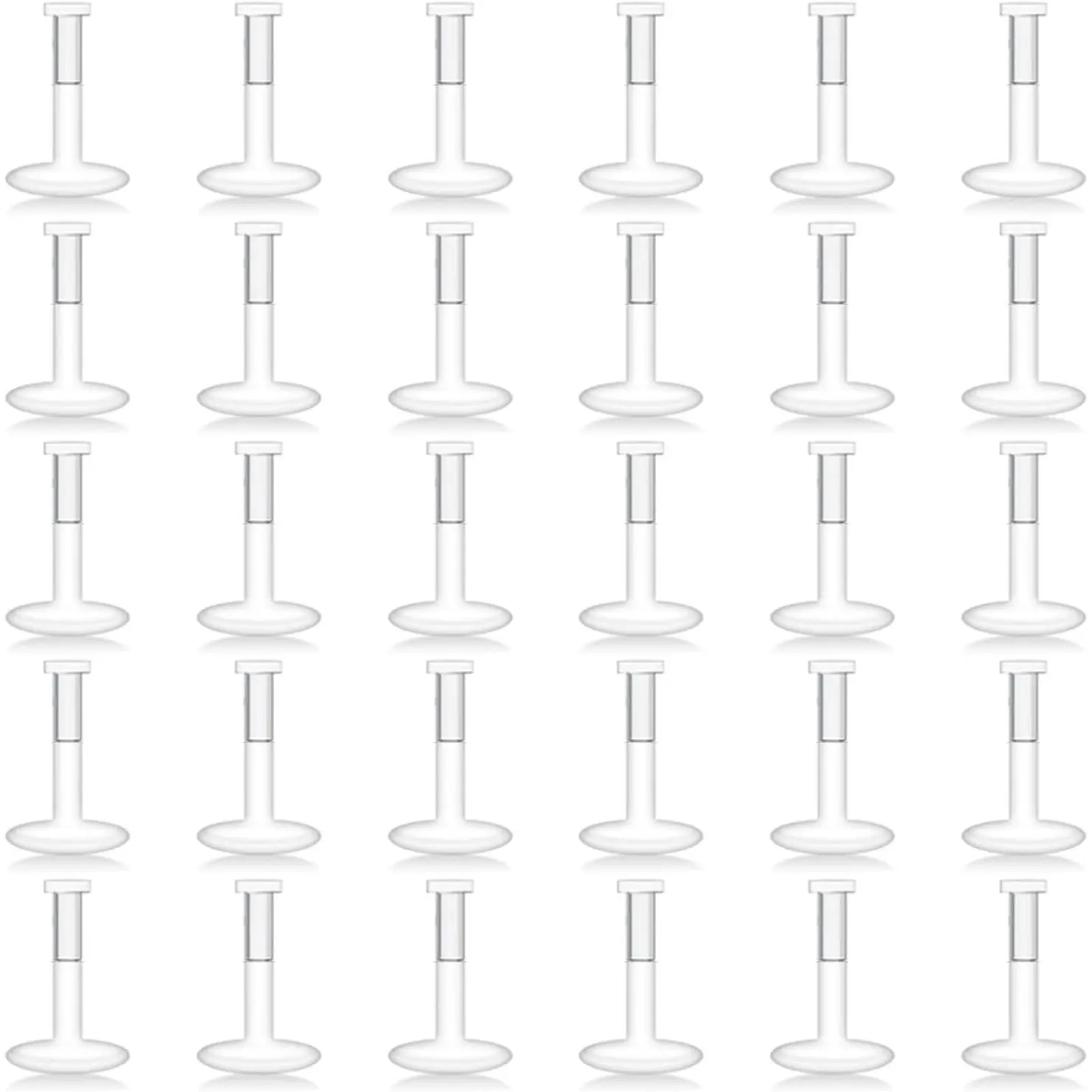 30 count 16G 18G Clear Nose Studs Push Top  Retainers 2mm Flat & Ball Top Bioflex Lip Rings Labret Retainer for Women Men 6-10mm Bar Length