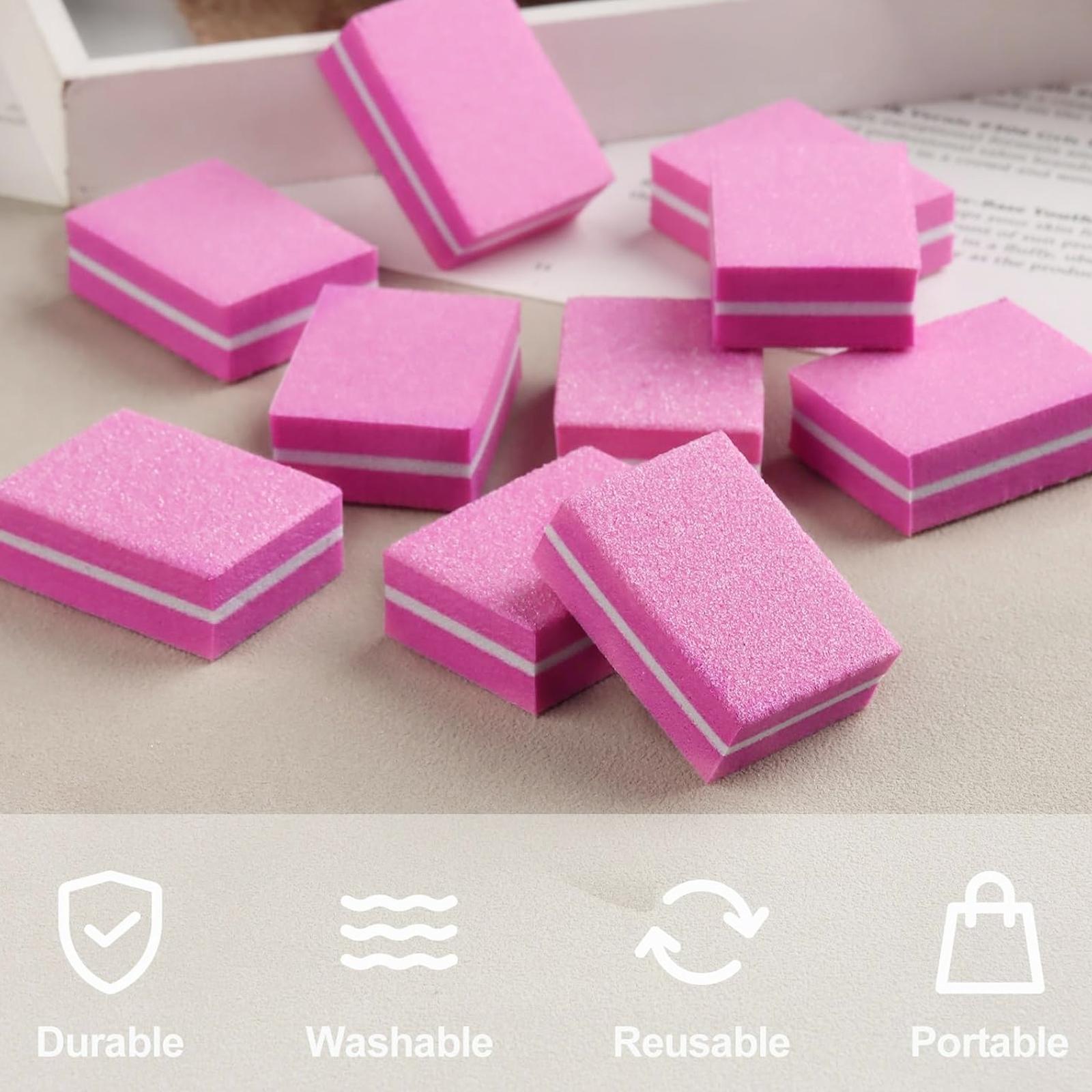 50pcs Mini Nail Buffer Blocks, 100/180 Grit Nail Files for Acrylic and Natural Nails, Bulk Pink Buffing Blocks for Professional Manicure