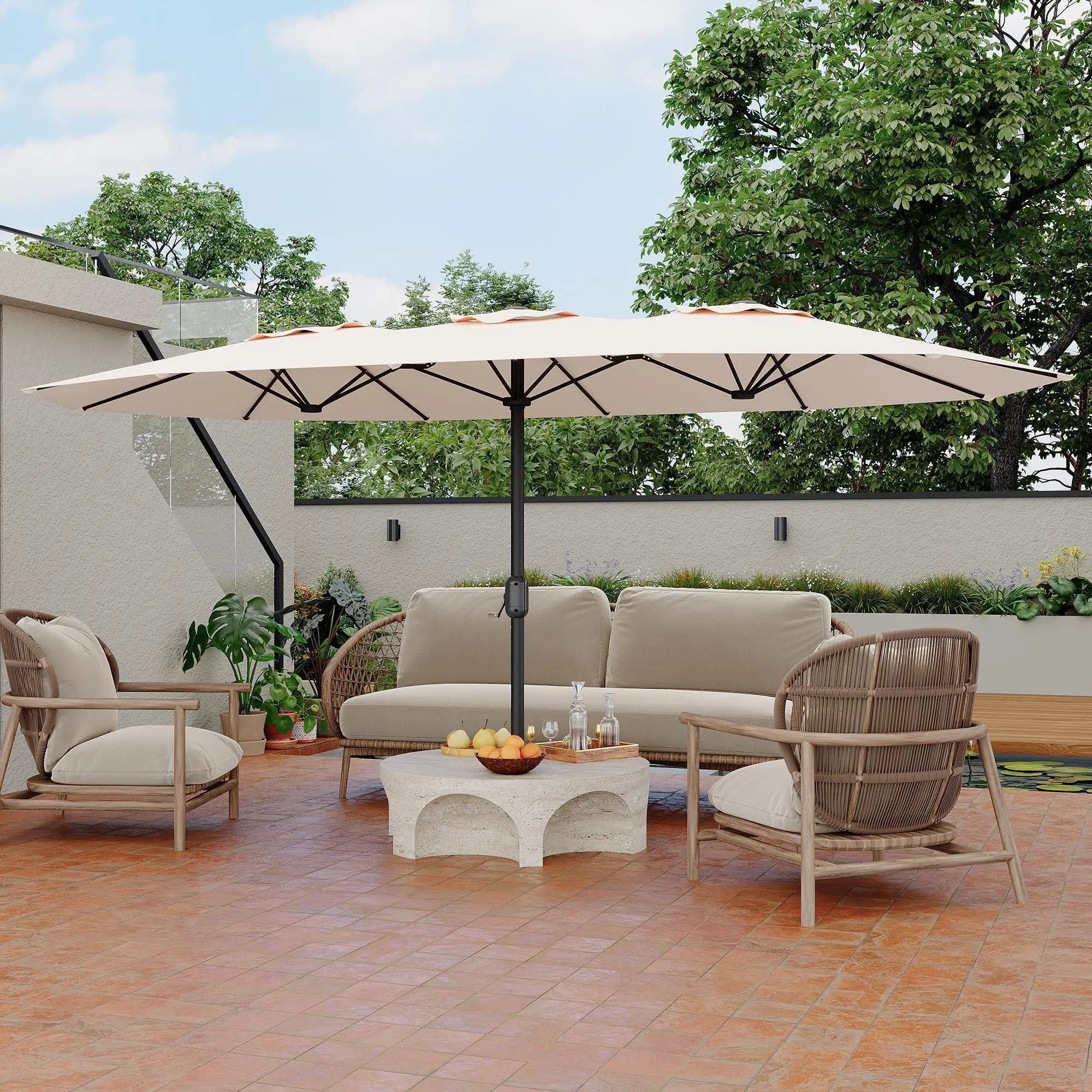 Double-Side Rectangular Pool Umbrella, 15ft Large Patio Umbrella Outdoor Market Umbrellas for Poolside Lawn Backyard