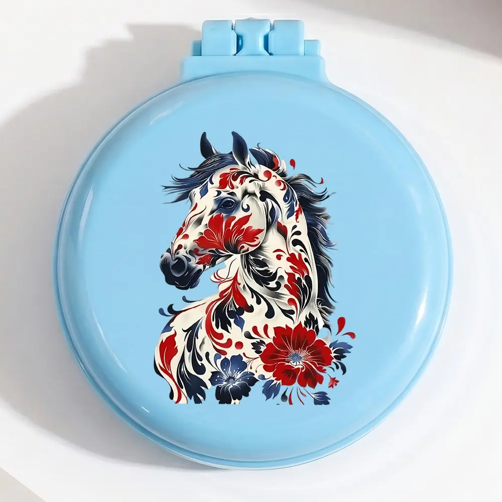 Circular Balloon Comb with Floral Horse Pattern, Foldable Travel Hair Comb, Portable Mini Balloon Comb, Ideal Birthday Gift