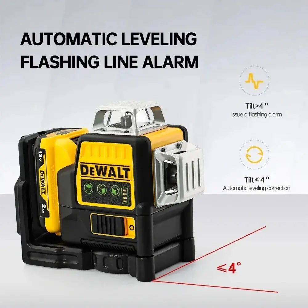 Dewalt DW089LG 3 Sides 360 Degree Vertical 12 Lines Laser Level Tool with Horizontal Green Light for Outdoor Precision Projects