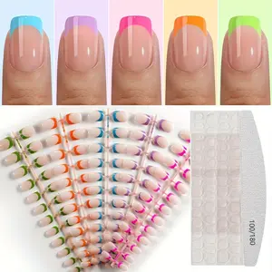 120pcs French Press-On Nails, Glossy Square Tips, Removable False Nails, Jelly Glue & File Included, Perfect for Women's Events & Daily Wear