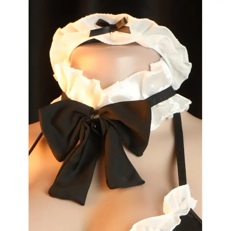 Sexy Fun Lingerie Maid Set Tie-String Lingerie Sheer Uniform Seductive Cute Pajamas Role-Play Passionate Set Open Crotch No-Removal Bold Erotic Clothing Revealing Exotic Alluring Lingerie (Includes: Lingerie, Apron, T-Shirt, Headband, Neck Ring Two Piece